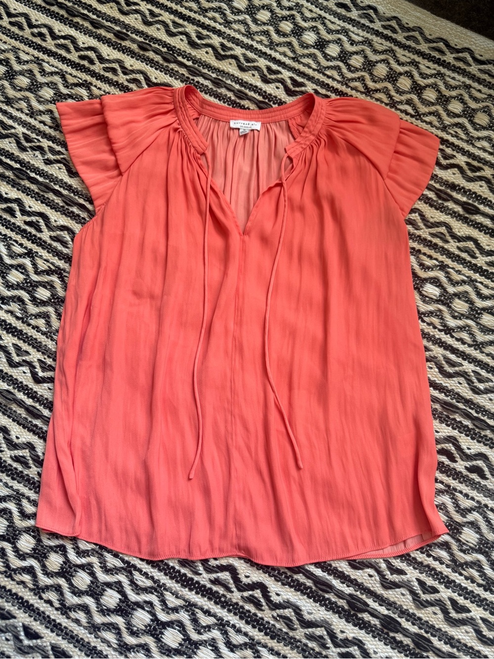 Anthropologie Current Air Coral Tie-Neck Flutter Sleeve Top